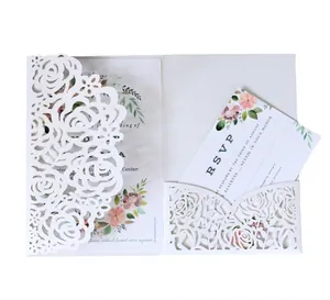 Elegant Rose Laser Cut Wedding Invitations Pearlescent Paper Invitation Cards With Envelopes And RSVP Cards For Marriage Party