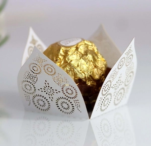 Elegant white laser-cut paper chocolate lace wrapper for wedding candy box decorations