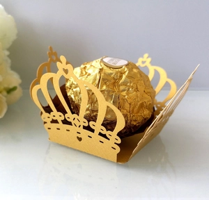 Golden crown hollow paper chocolate lace wrapper for weddings and cupcake decorations