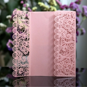 Laser Cut Hollow Lace Wedding Invitation Card Cover Elegant Floral Artificial Pearl Paper Card For Bridal Shower Engagement Party