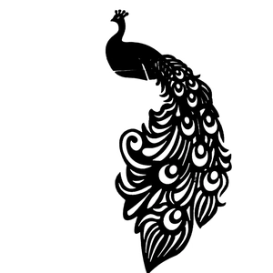 Laser cut black peacock place cards in pearlescent paper for wedding table decoration