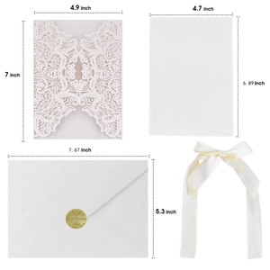 Laser cut lace wedding invitation set with envelopes, ribbon and cards for romantic events