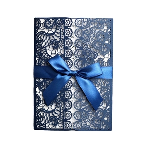 European Laser Cut Wedding Invitation Cards Artificial Pearl Paper Hollow Floral Design With Ribbon For Engagement Bridal Shower Party