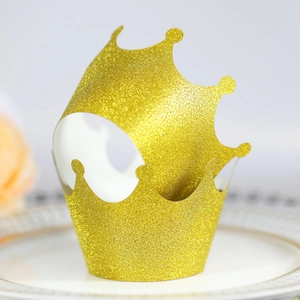 Laser Cut Crown Cupcake Wrappers Artificial Pearl Paper Gold Silver Glitter Cake Liner For Wedding Birthday Party Table Decoration