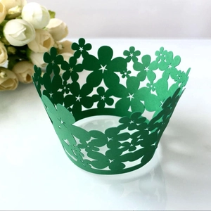 Laser Cut Floral Hollow Cupcake Wrapper Pearlescent Paper Decorative Cake Border For Wedding Birthday Party Dessert Table