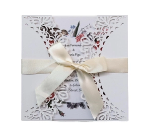 Élégant Ensemble d'Invitations de Mariage Découpe Laser Motif Floral Papier Perlé Cartes d'Invitation Dentelle Creuse pour Fiançailles Fête