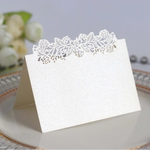 Laser Cut Rose Hollow Place Cards Pearlescent Paper Wedding Banquet Party Table Name Cards Foldable Tent Style Decoration