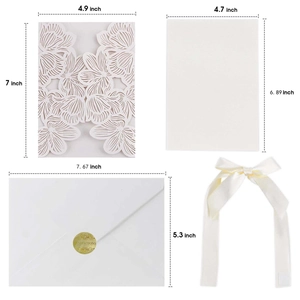 Laser cut white rose wedding invitation suite with dimensions and ribbon decoration