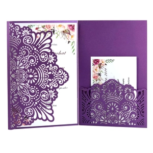 Laser cut purple mandala invitation card set with watercolor floral inner inserts