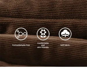 Close-up of soft brown corduroy fabric detail showing texture and skin-friendly material