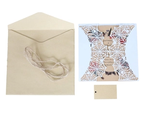 Detail of Halloween invitation set with laser-cut spider web cover and kraft paper envelope