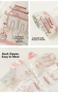 Detail of traditional Chinese embroidery and invisible back zipper on children's Hanfu set
