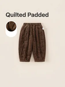 Girls Winter Warm Quilted Pants Thickened Windproof Casual Trousers Elastic Waist Solid Color Kids Thermal Padded Pants