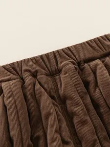 Brown corduroy kids trousers with elastic waistband and high-quality vertical rib texture