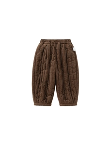 Brown quilted corduroy winter pants for kids with elastic waist and ribbed cuffs