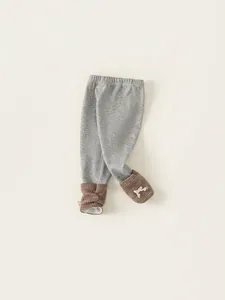 Girls casual knit leggings in grey and brown with cherry embroidery details