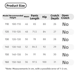 Detailed size chart for children's winter insulated straight pants showing precise measurements