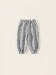 Pantalon de jogging gris en coton pour fille avec taille élastique et broderie