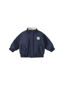 Boys navy blue windproof flight jacket with warm sherpa lining and vintage patch