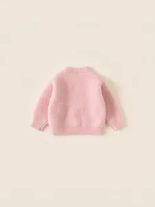 Cozy pink fuzzy plush sweater for toddler girls with warm ribbed crew neck