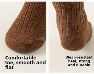 Detailed macro view of dark brown rib-knitted cotton socks showing toe and heel texture