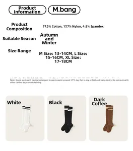 Size chart and fabric composition for cotton knee high socks with stripe details