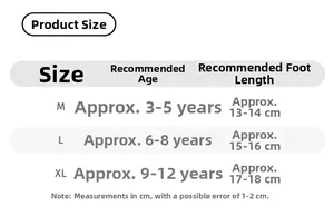 Size chart for kids cotton socks M to XL for ages 3 to 12 years with foot length in cm