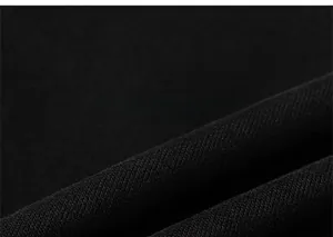 Close-up of black ribbed knit fabric showing fine vertical texture and soft material