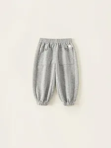 Pantalon de Jogging Décontracté en Mélange de Coton pour Enfants Jogging Gris Avec Taille Élastique Poches Revers Garçons Filles