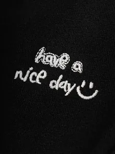 Boys winter black joggers featuring white have a nice day embroidery and cuffed hem