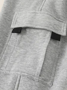 Gray boys' sport sweatpants with cargo pockets and durable knit cotton blend fabric