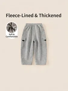 Kids grey fleece lined cargo joggers with elastic waist and large side pockets