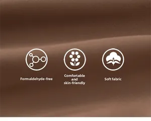 Close-up of soft brown fabric texture with skin-friendly and formaldehyde-free features