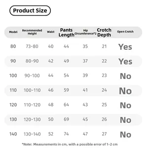 Detailed size chart for boys casual trousers including height and waist measurements
