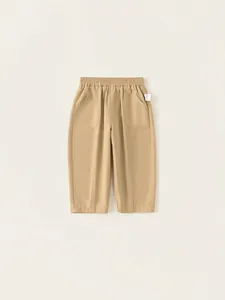 Casual khaki cotton trousers for boys with elastic waist and large side pockets