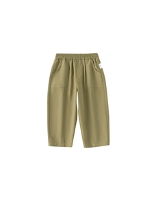 Boys classic straight-leg casual trousers in olive green with elasticated waistband
