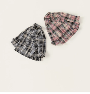 Detailed view of kids vintage acid wash flannel shirts with need embroidery and buttons