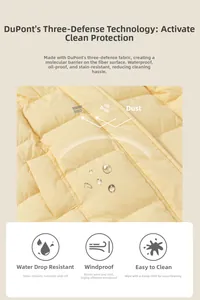 Close-up of waterproof, oil-resistant and stain-proof fabric on kids down jacket