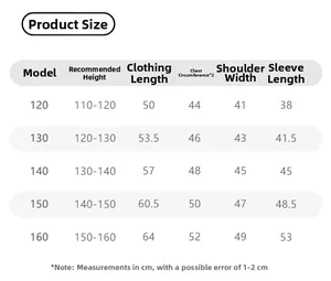 Detailed size guide table for boys plaid shirts including height and sleeve measurements