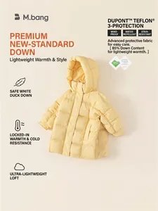 Kids long water-resistant hooded down coat with 85% white duck down in light yellow