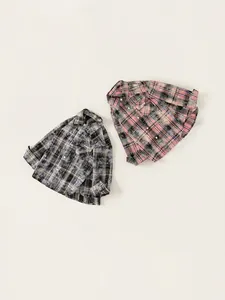 Classic plaid long sleeve shirts for boys featuring vintage wash and chest pocket detail