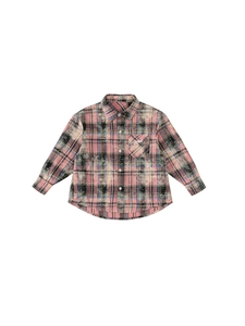 Classic kids long sleeve plaid shirt in pink and blue check with embroidery