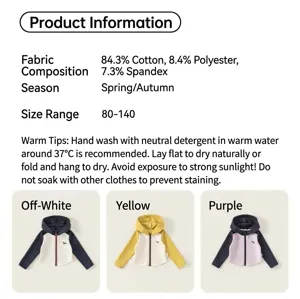 Detail view of cotton blend girls' hoodies showing fabric composition and color options