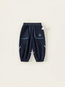 Boys Casual Joggers Cotton Sweatpants With Reflective Safety Stripes Elastic Waist Cuffed Navy Blue Spring Autumn Pants