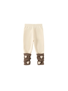 Fleece lined winter baby leggings with cream fabric and striped bear patchwork