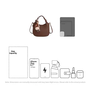 Macro view of brown leather bucket bag storage capacity for daily essentials