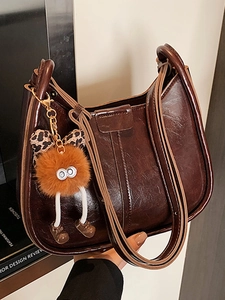 Borsa Hobo Donna Retro in Pelle PU Grande Capacità Borsa a Spalla Sottobraccio Con Ciondolo Mostro di Peluche Borsa Chic di Moda