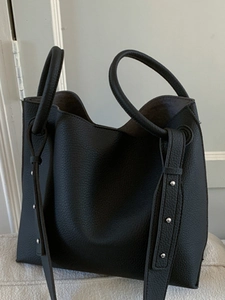 Large Capacity Women PU Tote Bag With Small Pouch Urban Simple Stitching Patchwork Bucket Shoulder Crossbody Bag Accessory