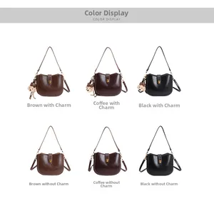Detailed color display of vintage crossbody saddle bags in brown, coffee, and black tones