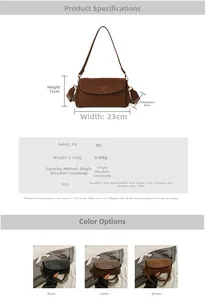 Tableau des dimensions et spécifications du sac bandoulière rétro en cuir PU pour femme